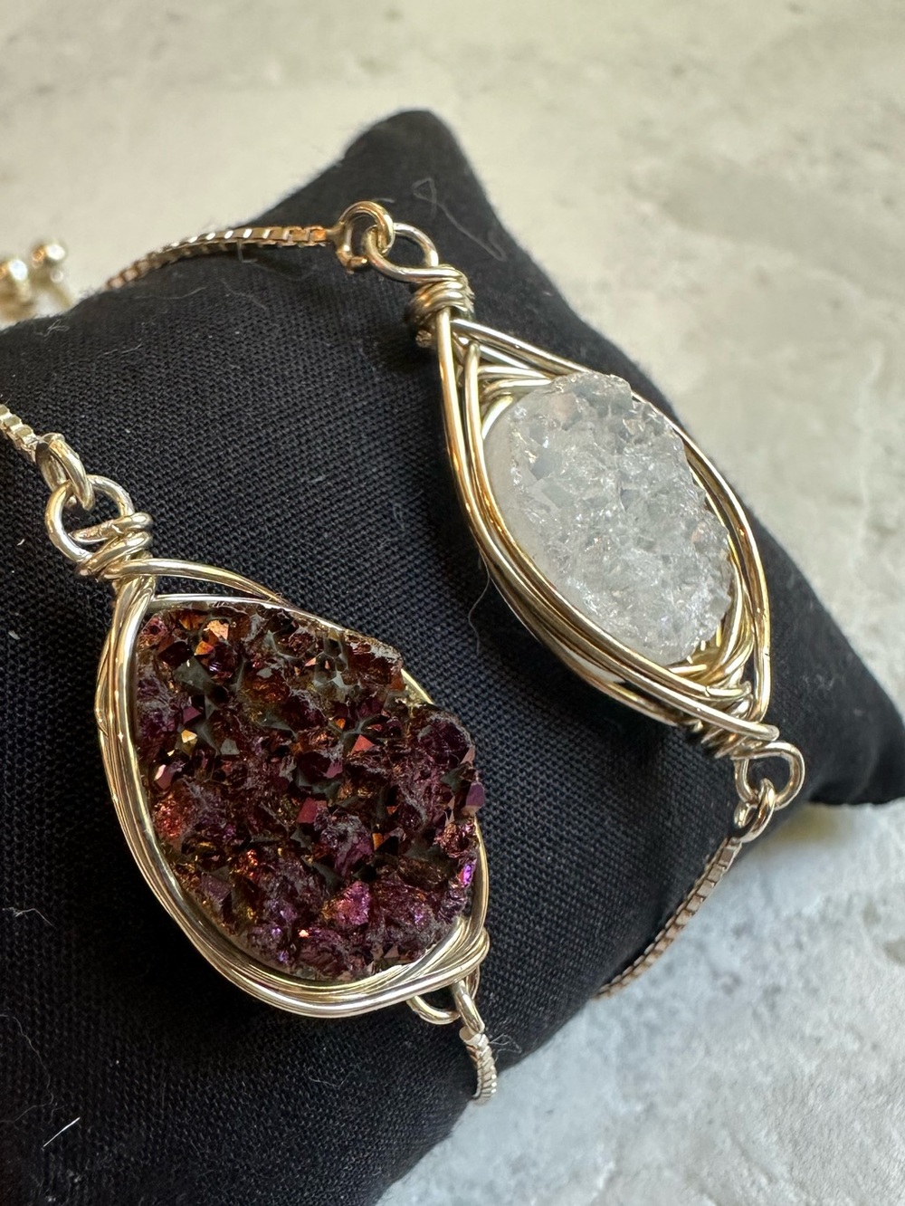 Druzy Gemstone Bracelet Bundle Set of 2 Sterling Silver Handmade Adjustable - Picture 8 of 9
